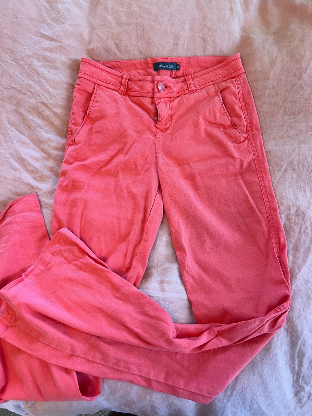 Coral Pink flare Pants. Level 99. From Anthropologie. Size 26.